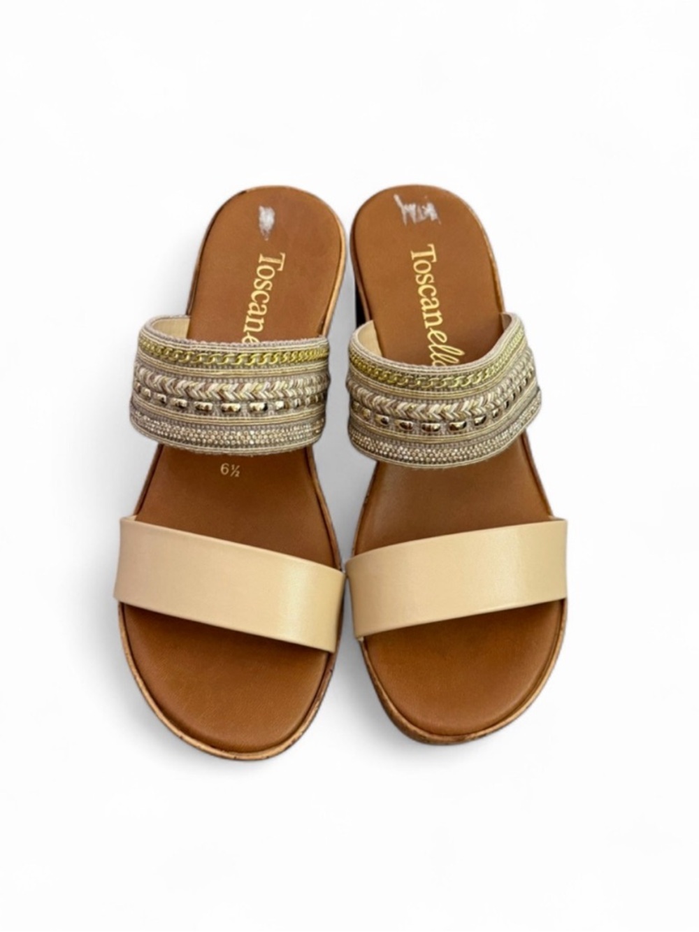 Toscanella Made in Italy‎ Gold Wedge Sandals Size 6.5 - Picture 2 of 6